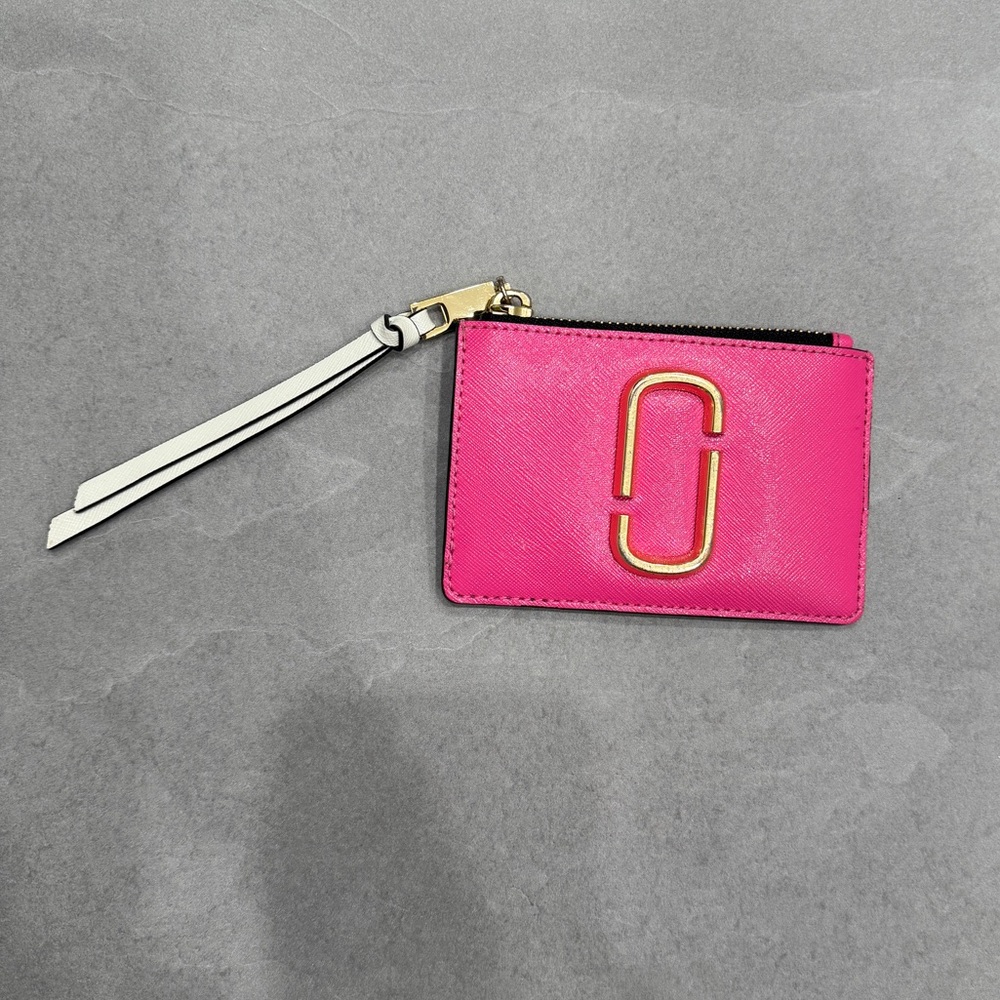 Marc Jacobs Vibrant Pink Card Wallet with Gold Accent